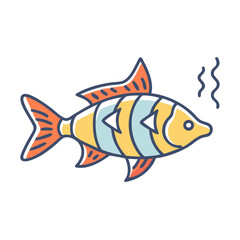 A vibrant cartoon fish with orange fins and yellow body swimming happily in the ocean