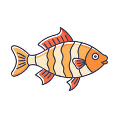 Striped Orange and Cream Fish Cartoon Illustration Colorful Aquatic Animal