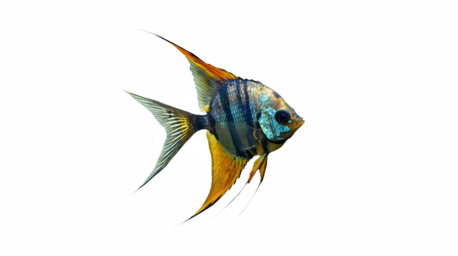 a blue and yellow fish on a transparent background, PNG image, PNG file, Generative art.