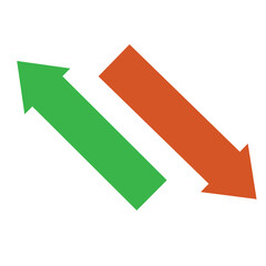 Green and red arrows in opposing directions. Vector illustration.