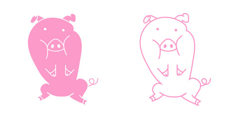 Pink pig illustration. Piglet sign. Simple icon swine in vector design style. Isolated pet - pigs icons on white background