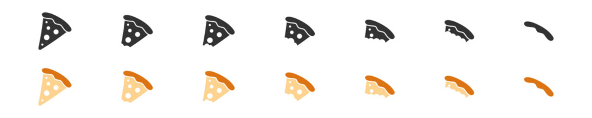 Pizza icon set on white background. Food icon in vector design style. Bite pizza. Eaten pizza sign. Consumption food