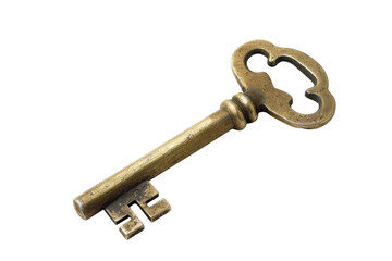 An antique brass key intricately crafted, resting on a smooth surface reminiscent of stories untold and doors yet to be unlocked isolated on transparent background