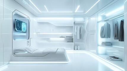 Fototapeta premium Futuristic Bedroom Interior Design: A Glimpse into Tomorrow's Living Spaces