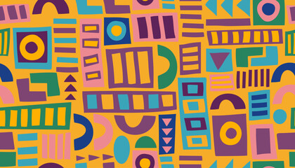 Abstract geometric seamless pattern. African ethnic bright background. Vector hand drawn banner.