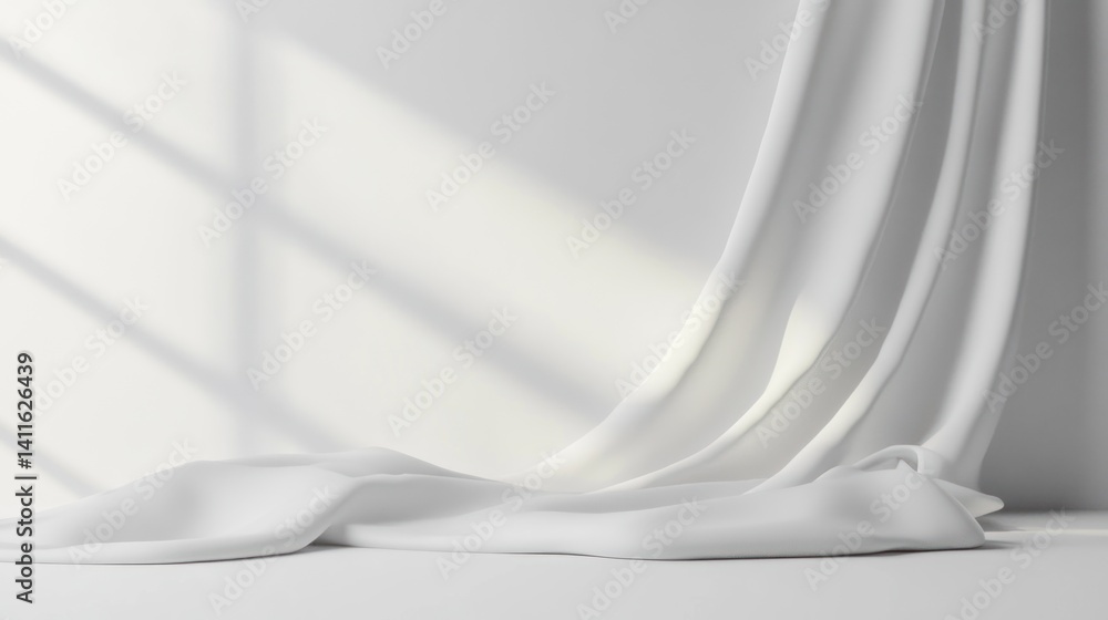 Poster elegant white draped fabric in a minimalist studio setting with natural light