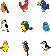 Colorful bird  icon set