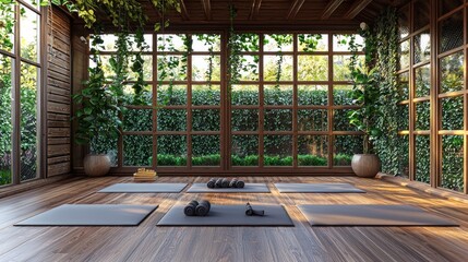 Fototapeta premium Serene Yoga Studio: Tranquil Haven for Wellness and Mindfulness