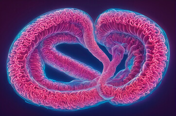 Vibrant Digital Illustration of human intestines. Generative AI.