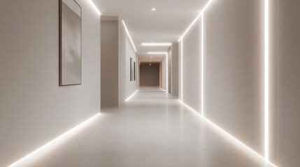 Fototapeta premium Illuminated Hallway: Modern Minimalist Interior Design