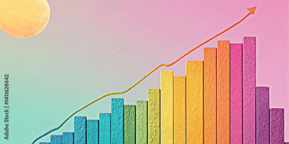 Poster a colorful bar graph with a rising trend line against a gradient background symbolizes progress and 