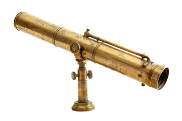 A beautifully crafted antique brass telescope showcasing intricate details and timeless design, perfect for amateur astronomers and collectors isolated on transparent background