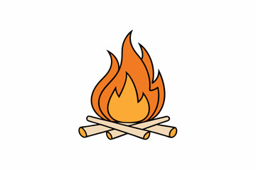 Campfire Outline Vector Illustration With White Background