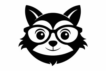 Cartoon Raccoon Head Wearing Glasses Silhouette Vector