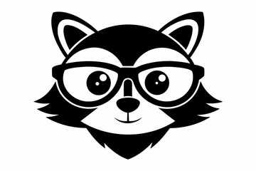Cartoon Raccoon Head Wearing Glasses Silhouette Vector