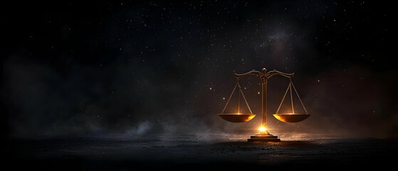 Golden Scales of Justice in Night Sky