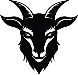 Demonic Goat Head Tattoo Style Silhouette Vector