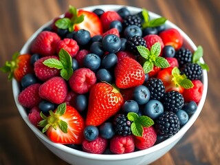 Obraz premium Vibrant Berry Bowl with Mint Garnish