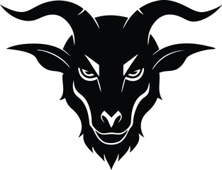Demonic Goat Head Tattoo Style Silhouette Vector Art