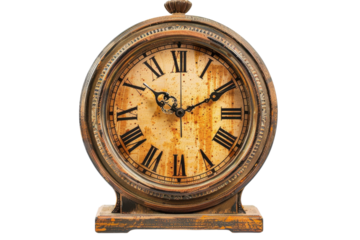 Vintage round clock displaying the timeless beauty of antique craftsmanship on a serene white backdrop isolated on transparent background