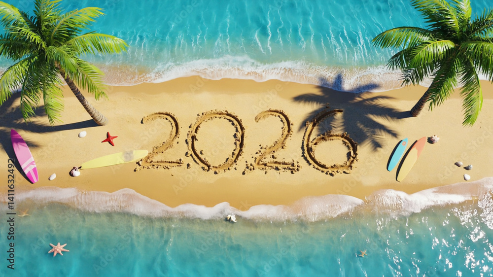 Fototapete an artistic writing style for the year 2026 with a hyper-realistic concept in various modes for your