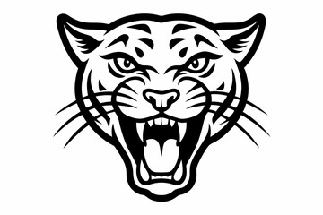 Roaring Jaguar Head Tattoo Style Outline Vector