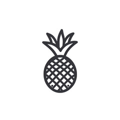 Simple black and white illustration of a pineapple with geometric patterns and sharp leaves