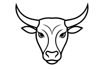 Stylized Bull Head With Horns Line Art Vector