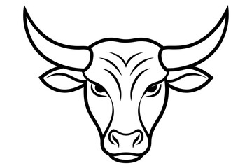 Stylized Bull Head With Horns Line Art Vector