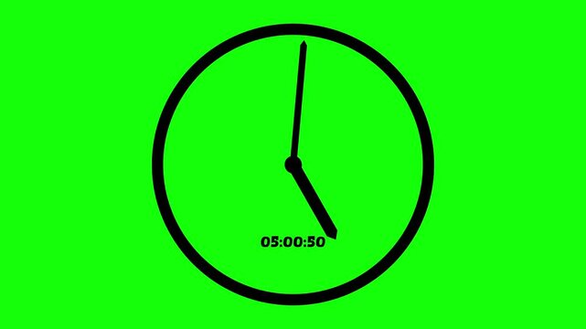 analog clock icon animation 24h with digital number in above, analog clock in green screen