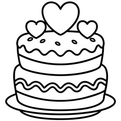 Love-themed cake Line art vectpr