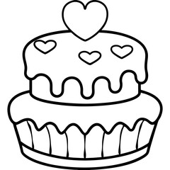 Love-themed cake Line art vectpr