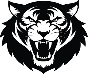 Realistic Tiger Head Roaring Silhouette Vector
