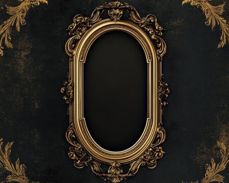 Elegant funeral flyer template in dark and gold with blank space for a portrait