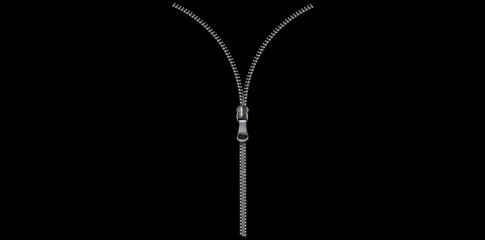 Realistic Silver Zipper Isolated On White Background, Zip With Steel Puller Vector Illustration.  © Gfx Studio