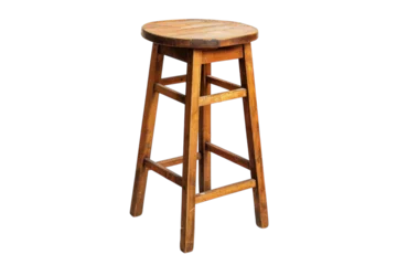 Keuken foto achterwand A rustic wooden stool stands alone against a bright, white background, inviting warmth and simplicity into any cozy space isolated on transparent background © BANO'S