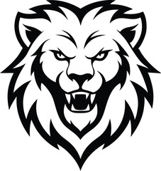 Aggressive Lion Head Tattoo Style Line Art Vector