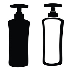 Cute cartoon hand drawn vector body lotion bottle icon silhouette.