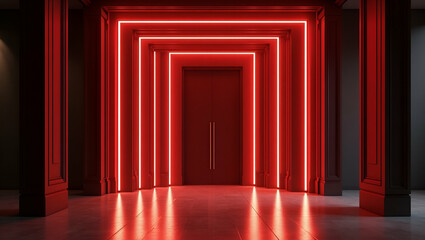 Fototapeta premium Sophisticated Prom Grand Entrance: Bold Architectural Lines, Dramatic Lighting, Curated Decor Elements - Unforgettable Event Visual Concept with Empty Space