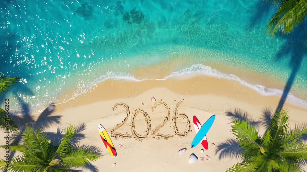 Fototapete an artistic writing style for the year 2026 with a hyper-realistic concept in various modes for your
