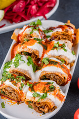 Delicious turkish kebab tantuni	