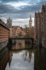 Scenic Ghent Canals with People Strolling Around