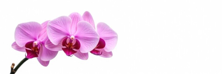 Obraz premium Delicate pink orchid blossoms isolated on pure white backdrop , plant, pastel, exotic