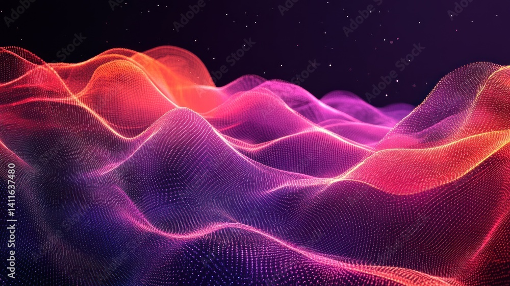 Aufkleber abstract vibrant digital landscape of undulating wavy forms with glowing particles