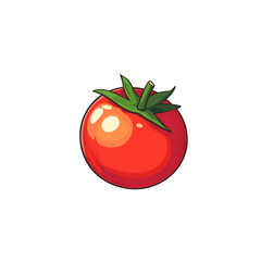 Vibrant red tomato with green leaves, isolated on a clean background, ideal for food-related designs