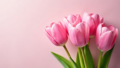 Fototapeta premium Delicate pink tulips, pastel background Soft spring bouquet , photography, bloom, celebration