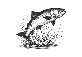 Atlantic Salmon hand drawn sketch illustration vector © Shutoda