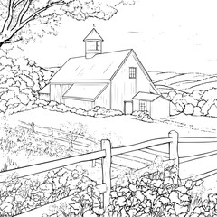 Fototapeta premium Farmhouse style Milk house coloring book design, Farmhouse style Milk house vector graphic