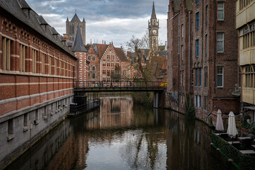 Fototapeta premium Scenic Ghent Canals with People Strolling Around
