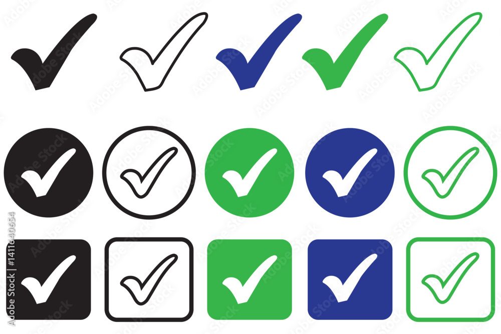 Poster green check marks and red cross mark icon button. check mark icons set. tick and cross symbol. accep